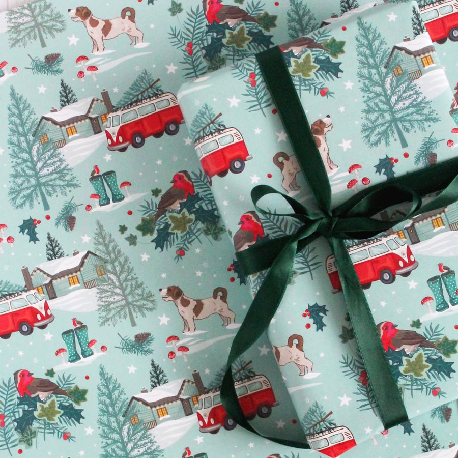 Driving Home For Christmas Gift Wrap with Tag, Christmas Wrapping Paper