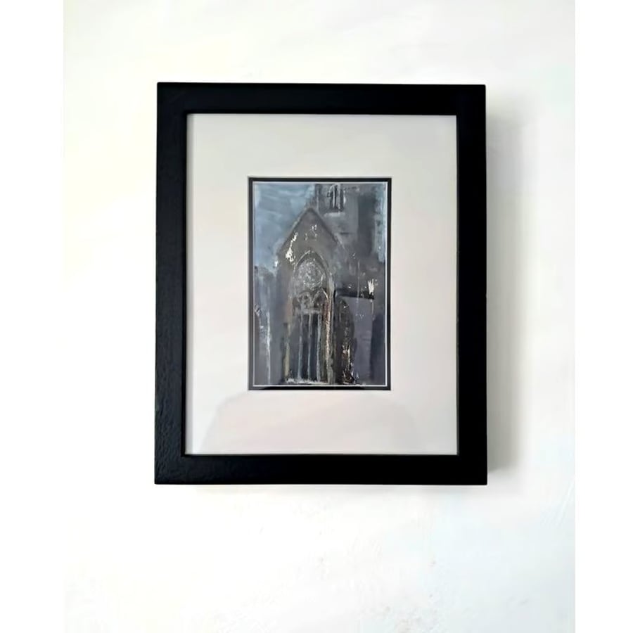 Original  Framed Painting Charles Cross Church Plymouth Mixed Media
