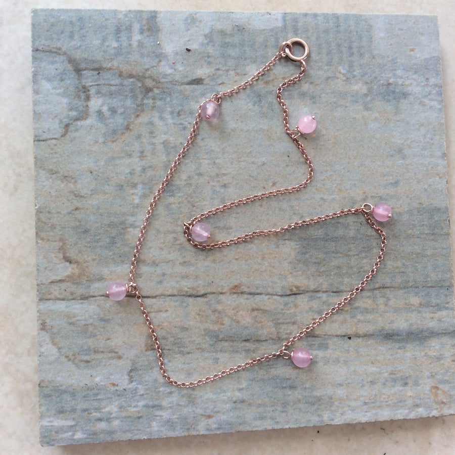 14k rose gold filled with rose quartz beads anklet