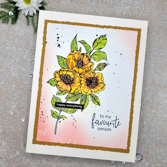 Birthday Card - handmade, yellow flowers, blank inside