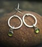 Textured Silver Circle  Earrings with Peridot Drop - Image 4