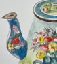 Floral kettle original gouache painting  - Image 3