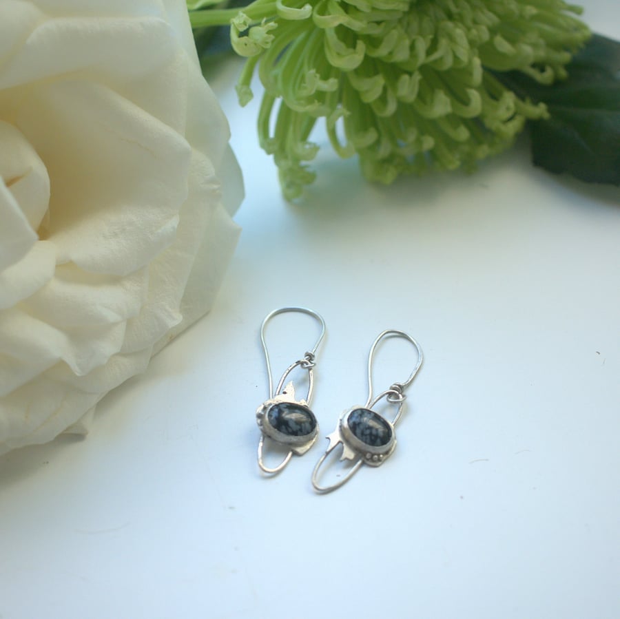 Silver Earrings with Snowflake Obsidian 