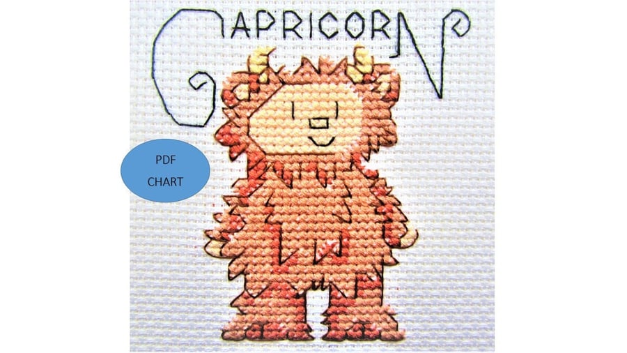 Capricorn star sign zodiac theme small cross stitch digital Download PDF chart