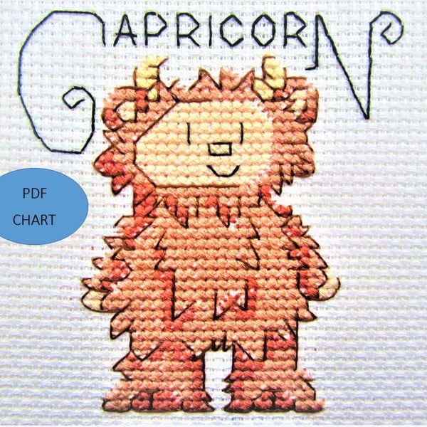 Capricorn star sign zodiac theme small cross stitch digital Download PDF chart
