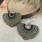 Boho fan design micro macrame beaded dangle hoop statement earrings