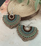 Boho fan design micro macrame beaded dangle hoop statement earrings