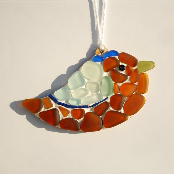 Brown beach glass bird hanger