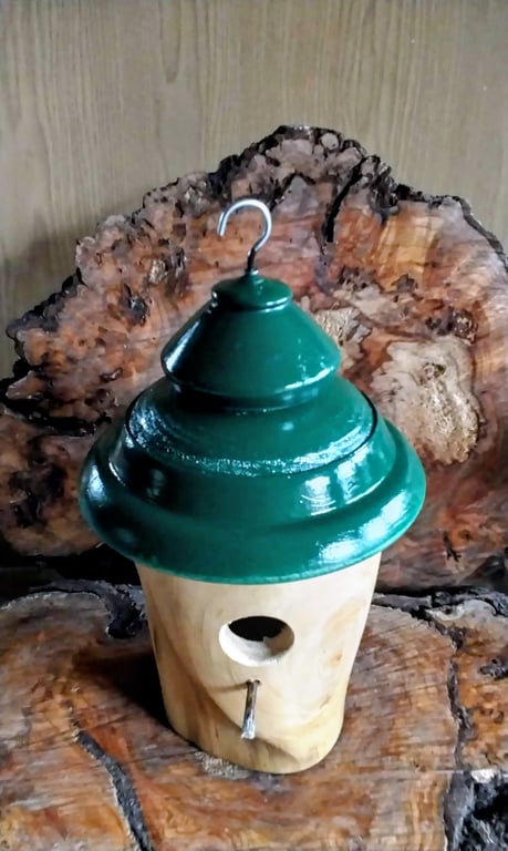 Handturned Bird Nest box with green top. 