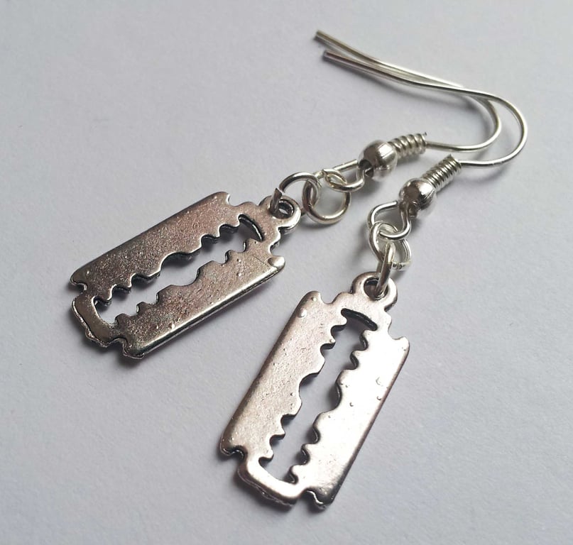 Gothic Razor Blade Silver Plate Earrings