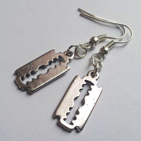 Gothic Razor Blade Silver Plate Earrings