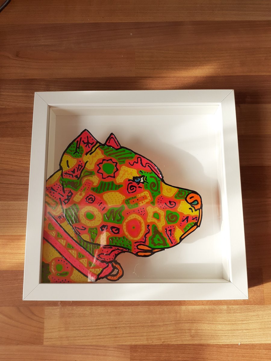 Staffordshire terrier hand painted suncatcher picture