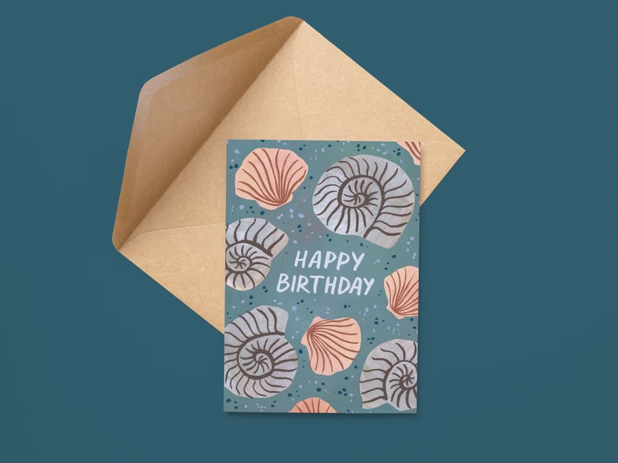 Happy Birthday – Shell Fossils – A6 Card
