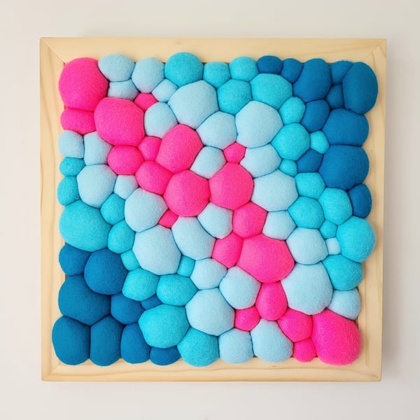 Neon Pink and Blue Felt Wall Art - Abstract Tactile Blobs