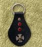 Black Leather Keyring - Iron Cross Design 2 Red Gemstones - Skull  FREE SHIPPING