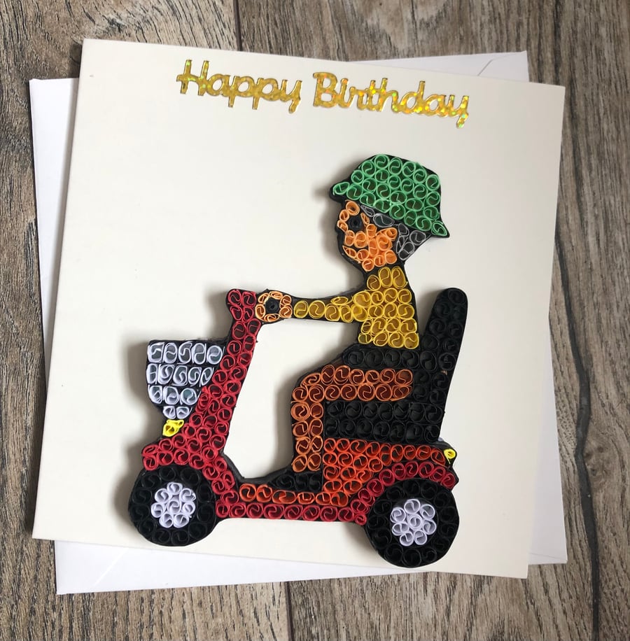 Handmade quilled Scooter Card