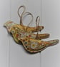Recycled hanging fabric bird trio in Autumnal shades of yellow and orange  - Image 3