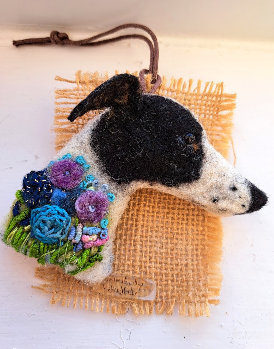Needle Felted Greyhound Brooch