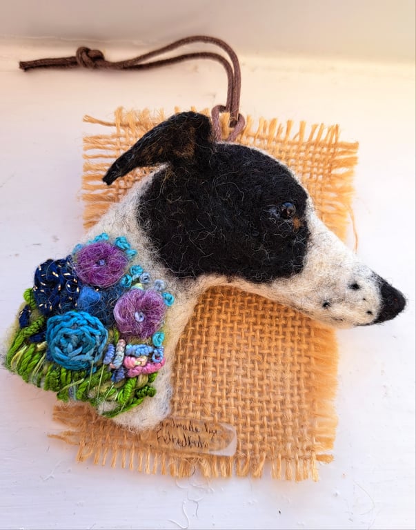 Needle Felted Greyhound Brooch