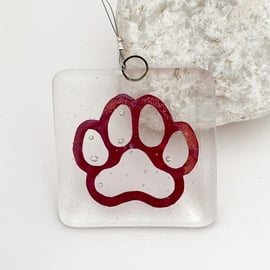 Fused Glass Copper Pawprint Hanging - Handmade Glass Decoration