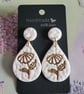 Handmade Polymer Clay White and Gold Flower Teardrop Earrings. 316 Stainless