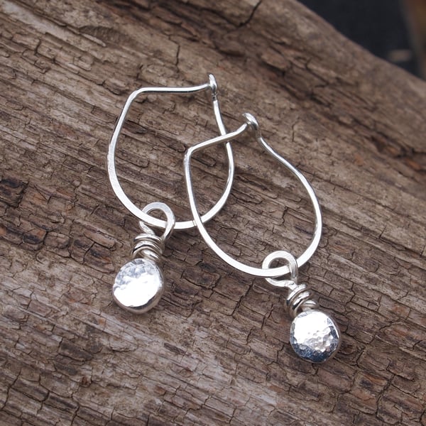 Earrings, Recycled Sterling Silver Pebble Earrings