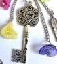 Boho Silver Tone Multi Coloured Flower & Key Charm Pendant Necklace - Image 7