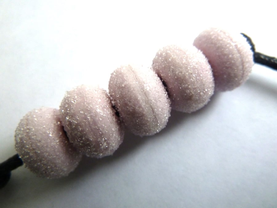 pink sugar beads, lampwork glass