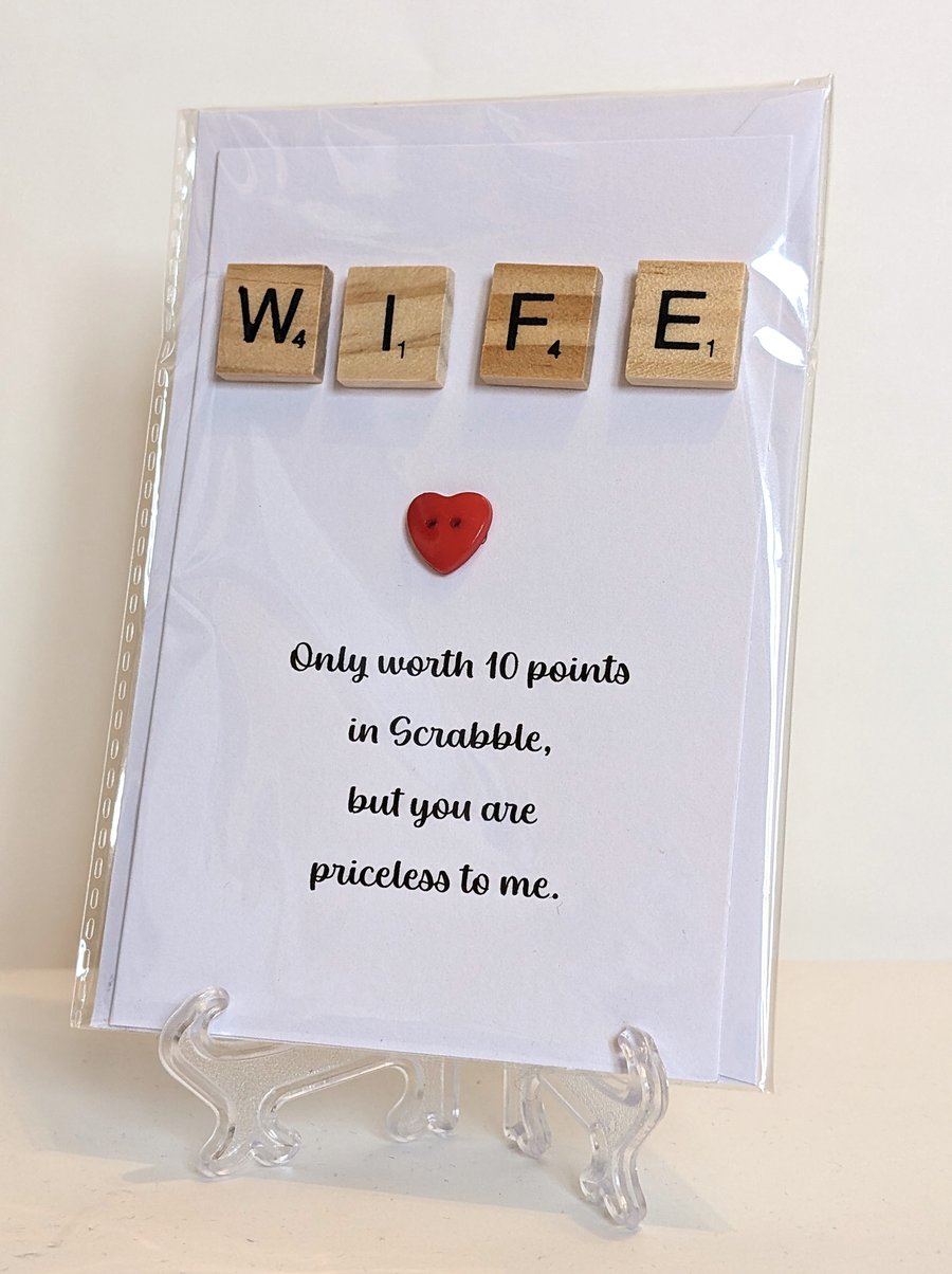 Wife only worth 10 points in Scrabble greetings card