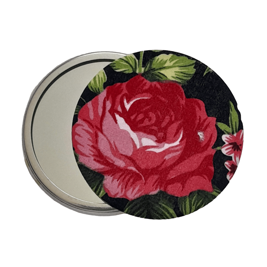 Rose Design Fabric Covered Pocket Mirror