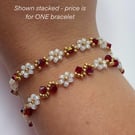 January Birthstone Bracelet - Gold & Opal Daisy Beads (Garnet Inspired)