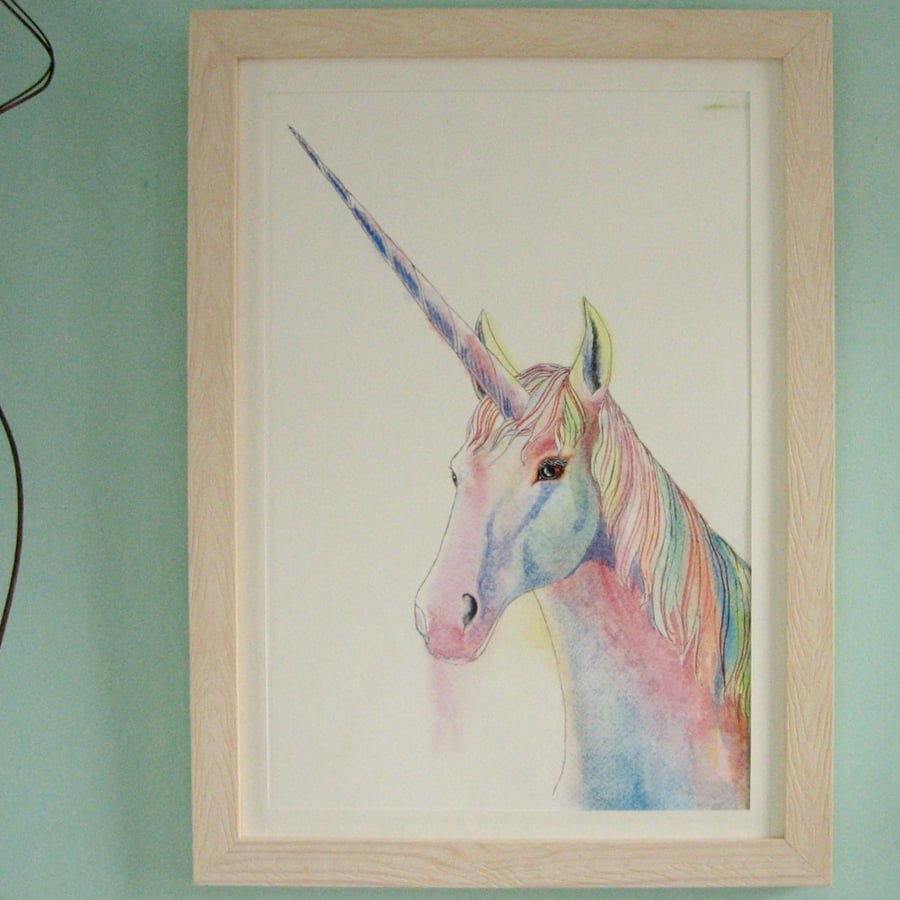 Original Painting of a Unicorn Head in Watercolour
