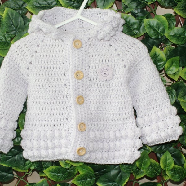 handmade crochet baby hooded cardigan size  6 - 12 months