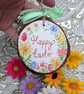 Happy Easter hand-painted log slice decoration 