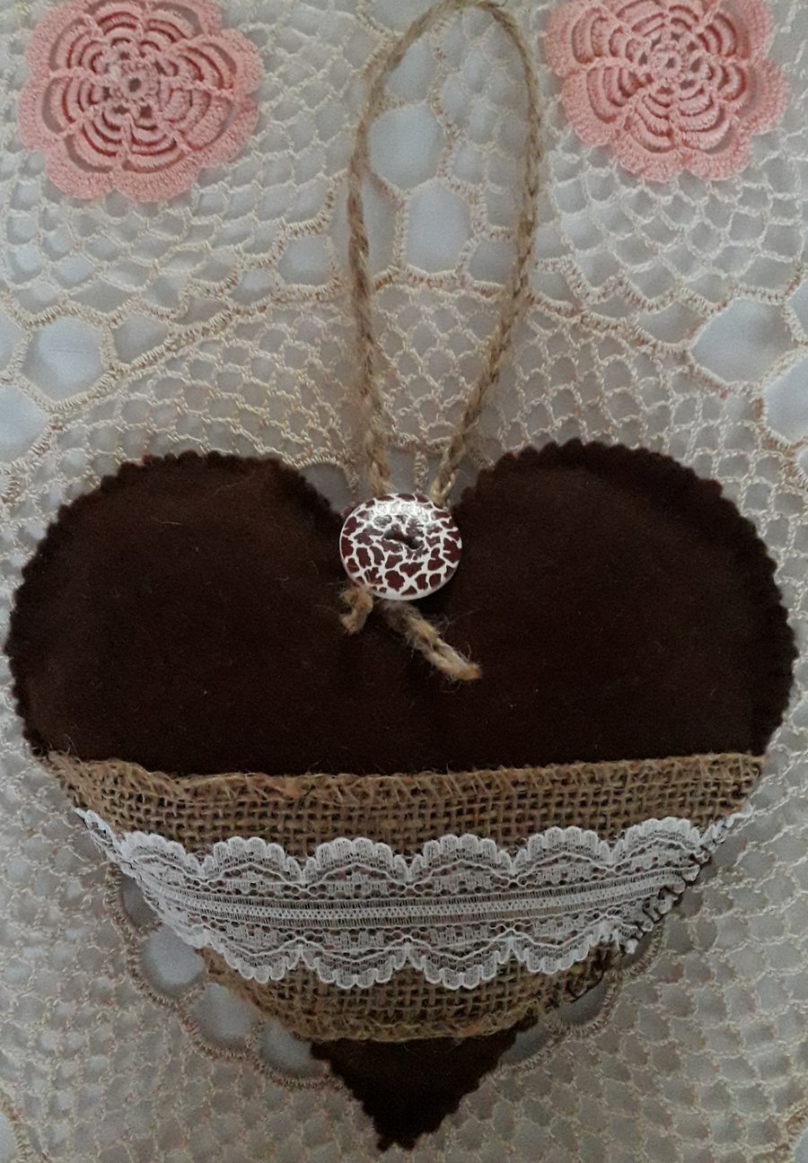 Pretty felt and lace hanging heart