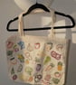 One-of-a-Kind Hand Embroidered 'Farmers Market' Fruit & Vegetable Tote Bag 