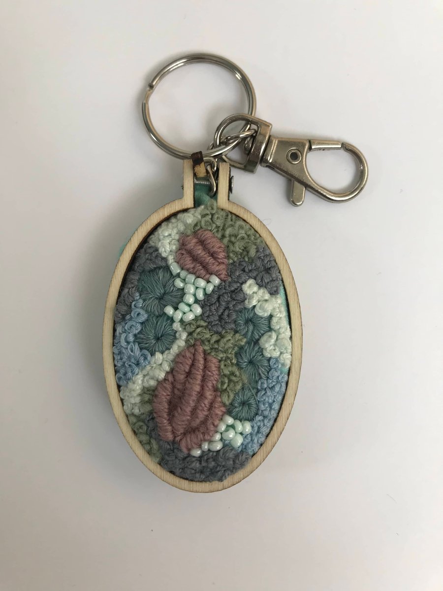 Mauve bay a hand embroidered keyring