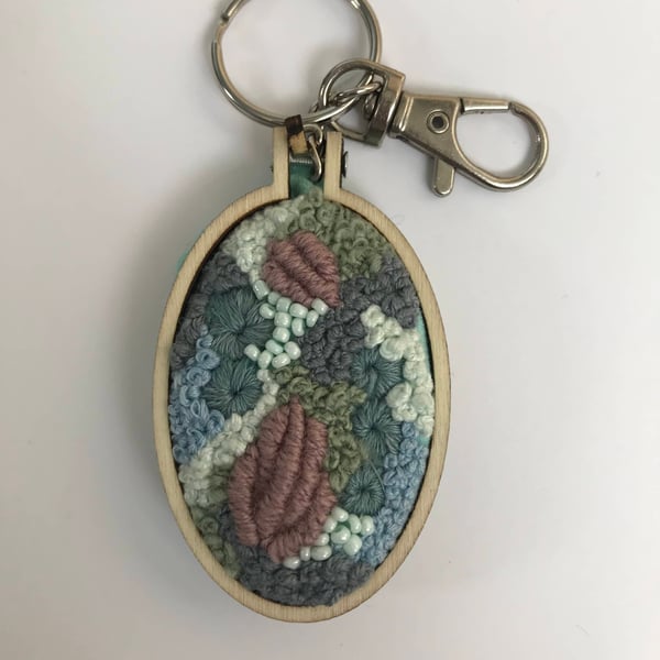 Mauve bay a hand embroidered keyring
