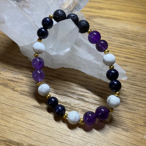 Amethyst, Howlite & Blue Sandstone Diffuser Aromatherapy Bracelet