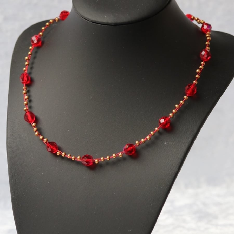 Red and Gold Wire Necklace