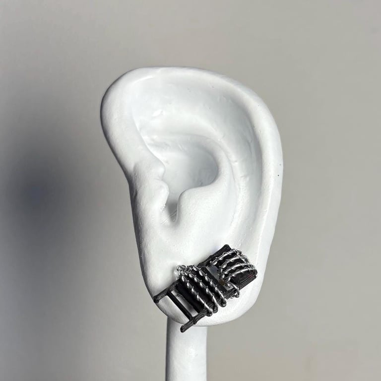 Barbed Wire Steel Stud Earrings: 3D Printed Wrestling Jewelry