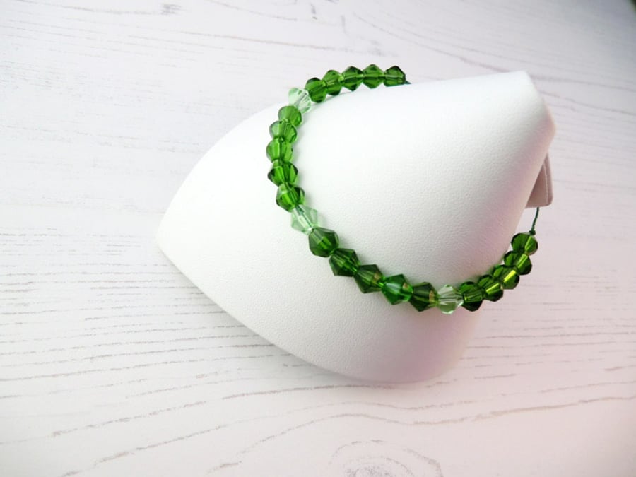 Green Adjustable Bracelet, Green Glass Beaded Bracelet