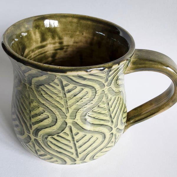Green Patterned Mug - Hand Thrown Stoneware Ceramic Mug