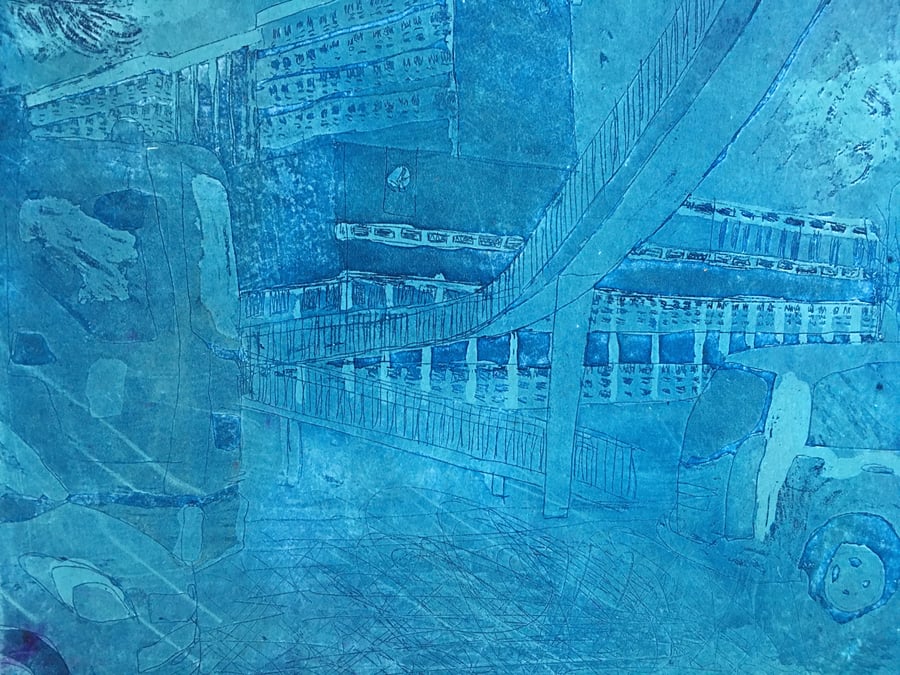 Salford University. original colour etching aquatint