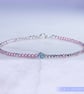 Bracelet dainty sterling silver & Swarovski pink glass pearl asymmetric pattern  - Image 7