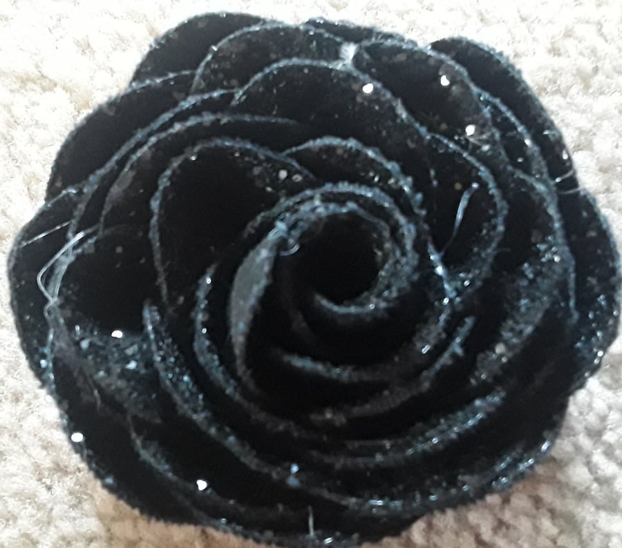 Homemade Black glitter Rose Brooch