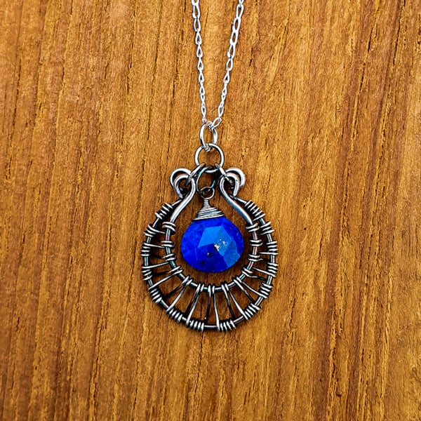 Lapis Lazuli and Sterling Silver Wirework Pendant