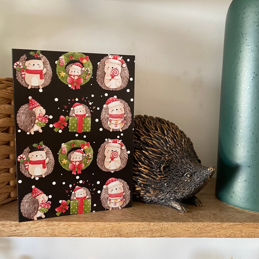 Pack of 6 hedgehog Christmas cards. Festive hedgehog cards.