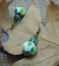 Artisan green & white lampwork glass bead & crystal earrings - Image 3