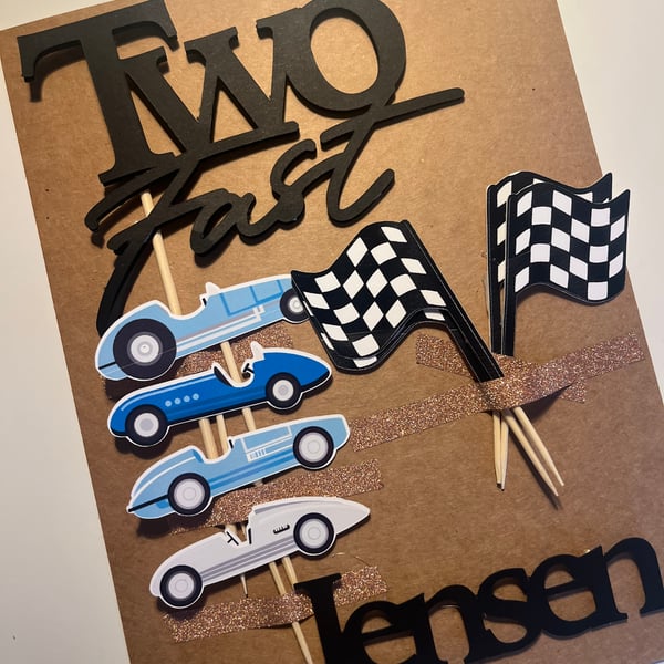 Two Fast Cake Topper Set With Personalisation 